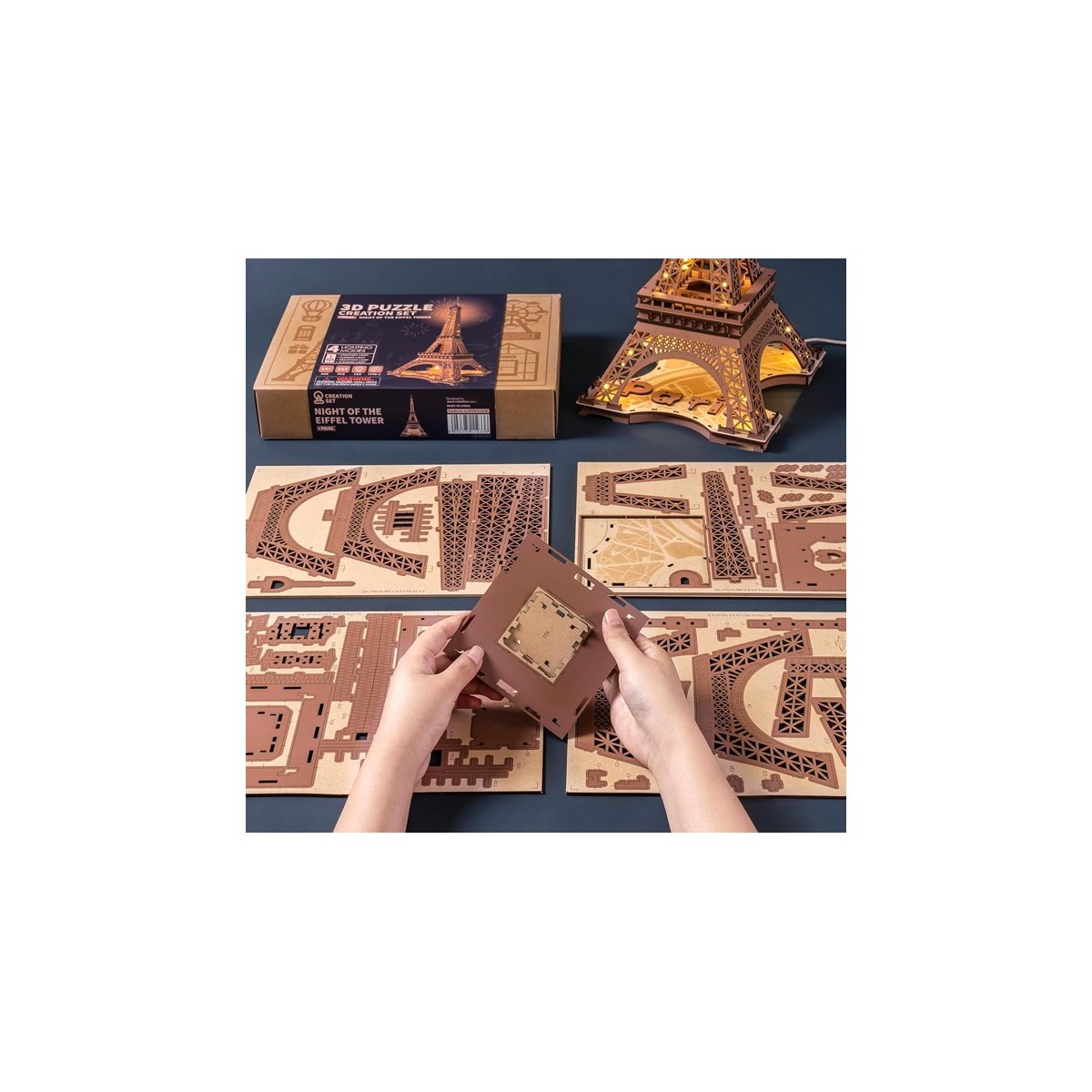 Maquette en bois Tour Eiffel lumineuse 53 cm