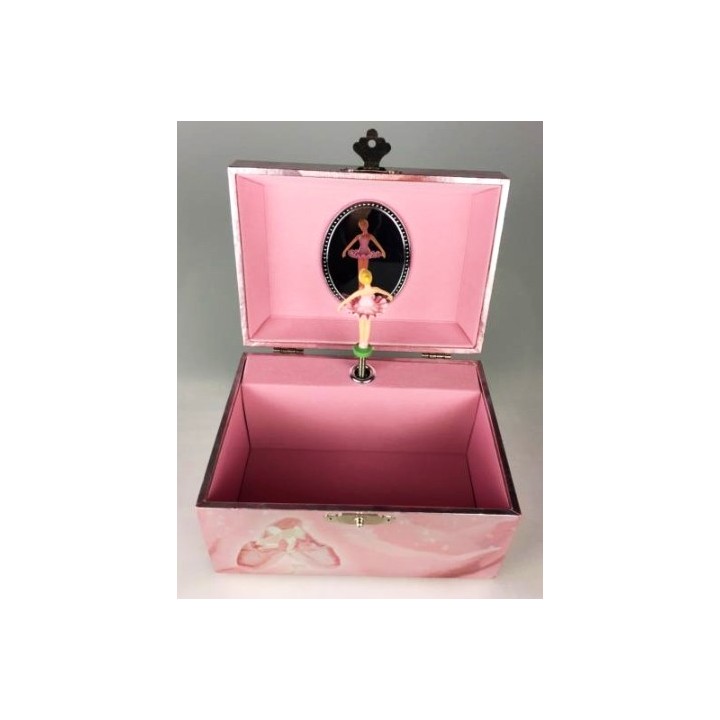Boîte à bijoux musicale ballerine rectangle rose 15 cm