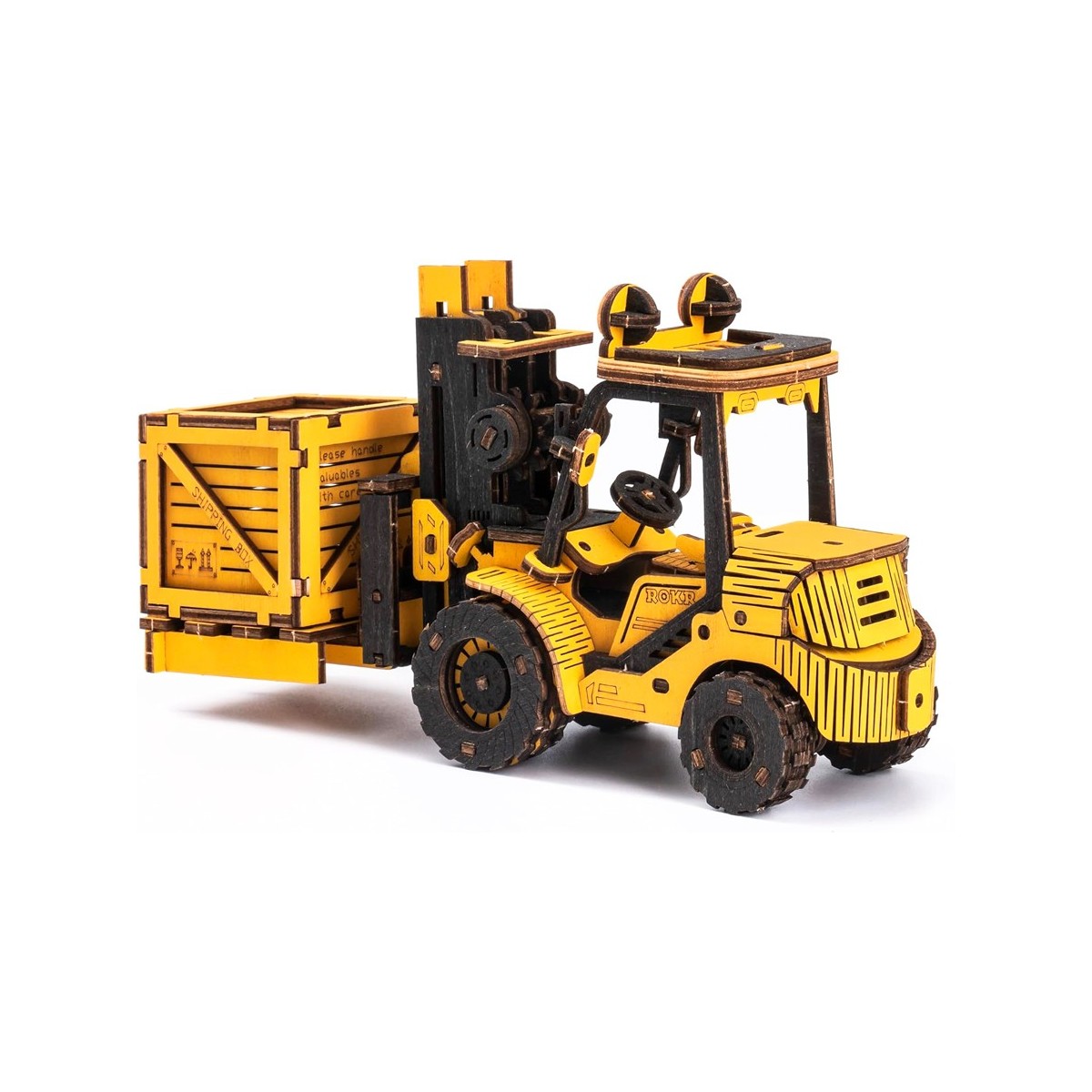 Maquette en bois Chariot élévateur jaune