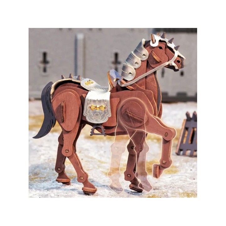 Maquette en bois colorée cheval de combat