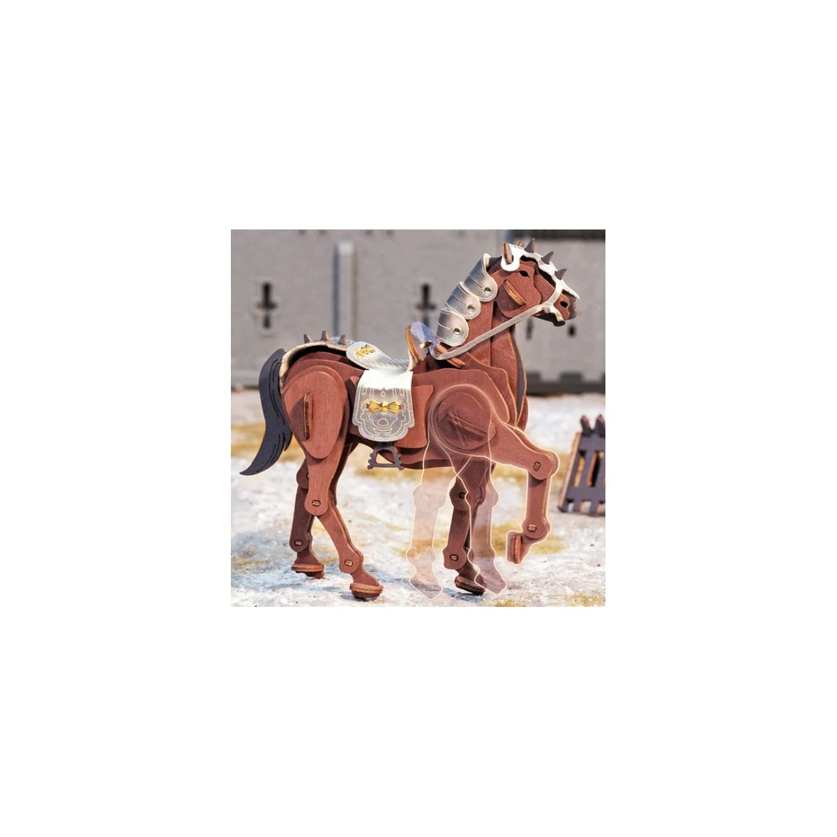 Maquette en bois colorée cheval de bataille