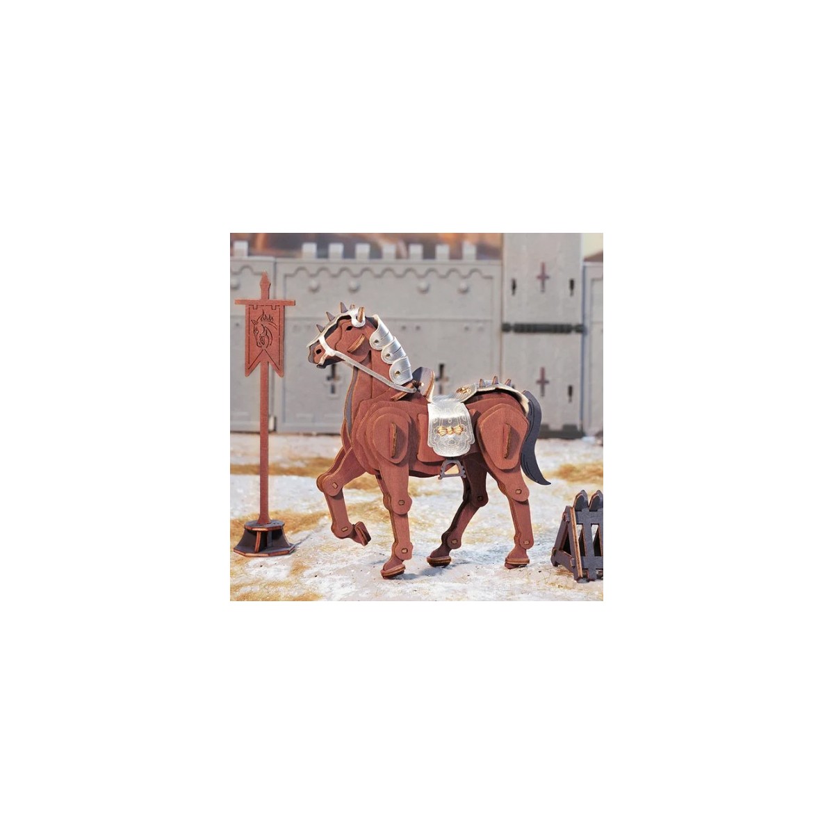 Maquette en bois colorée cheval de bataille