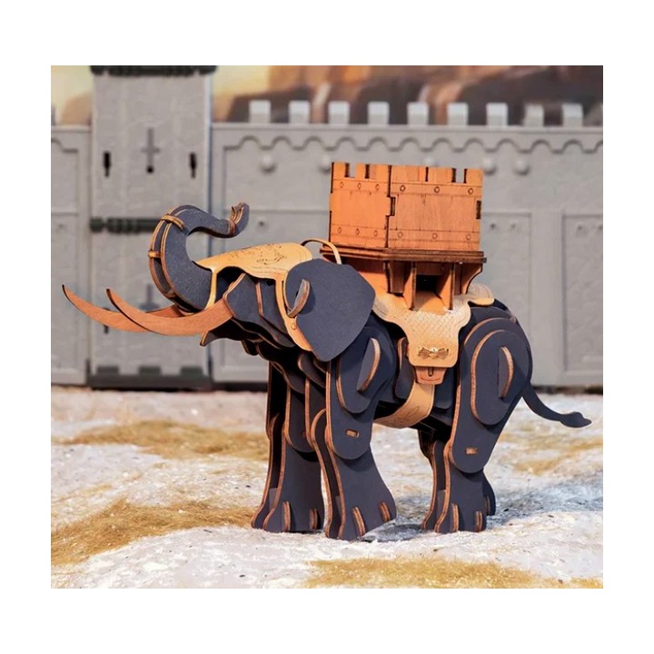 Maquette en bois colorée éléphant de combat