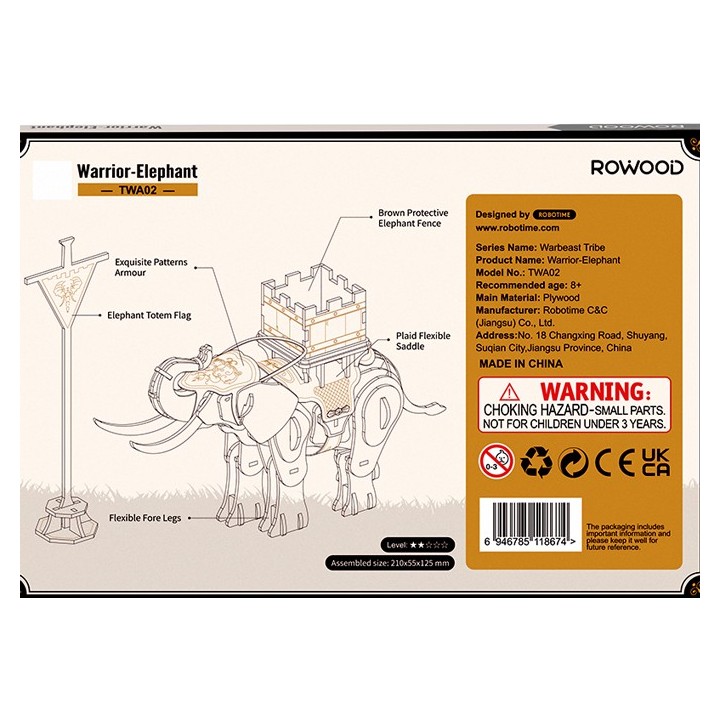 Maquette en bois colorée éléphant de combat