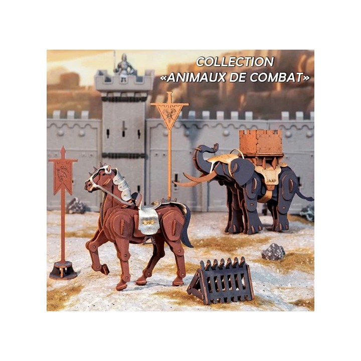 Maquette en bois colorée éléphant de combat