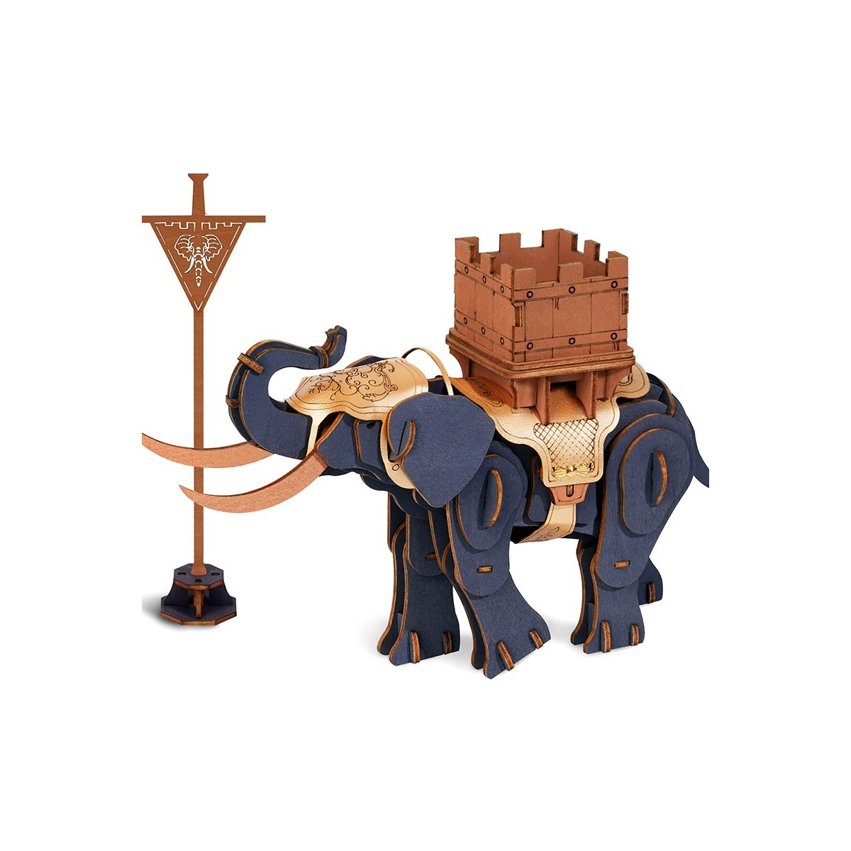 Maquette en bois colorée éléphant de combat