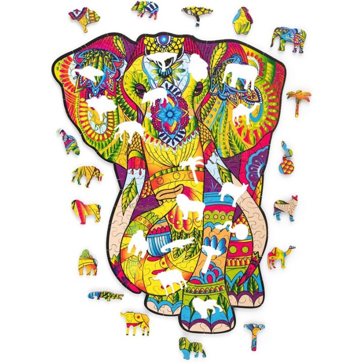 Puzzle en bois coloré éléphant 193 pièces