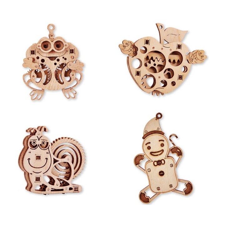 Maquettes en bois Lot de 4 (grenouille, pomme, escargot, bonhomme)