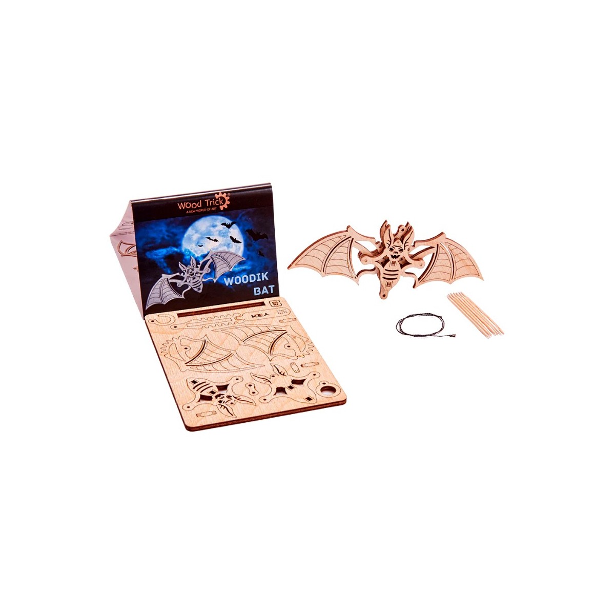 Maquettes en bois Lot de 4 (ange, chauve-souris, citrouille, crâne)