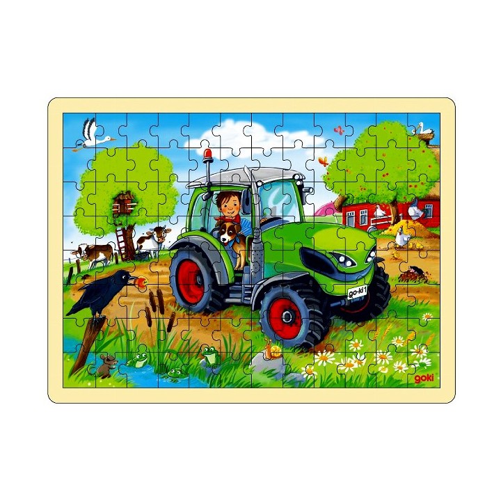 Puzzle cadre enfant en bois Tracteur 96 pièces