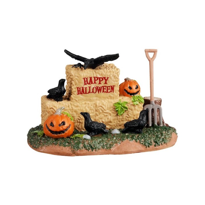 Bottes de paille et corbeaux Lemax Halloween