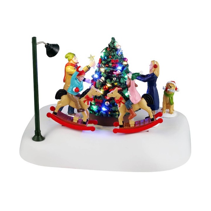 Scène animée lumineuse Sapin Noël en famille Lemax