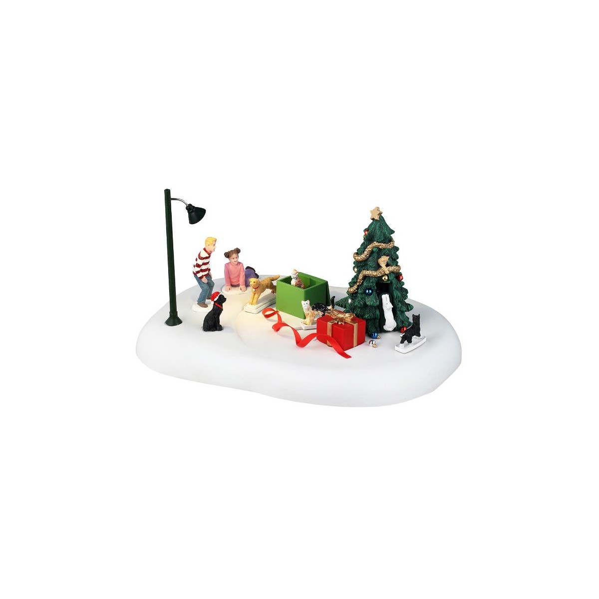 Scène animée lumineuse Noël enfants et chats Lemax