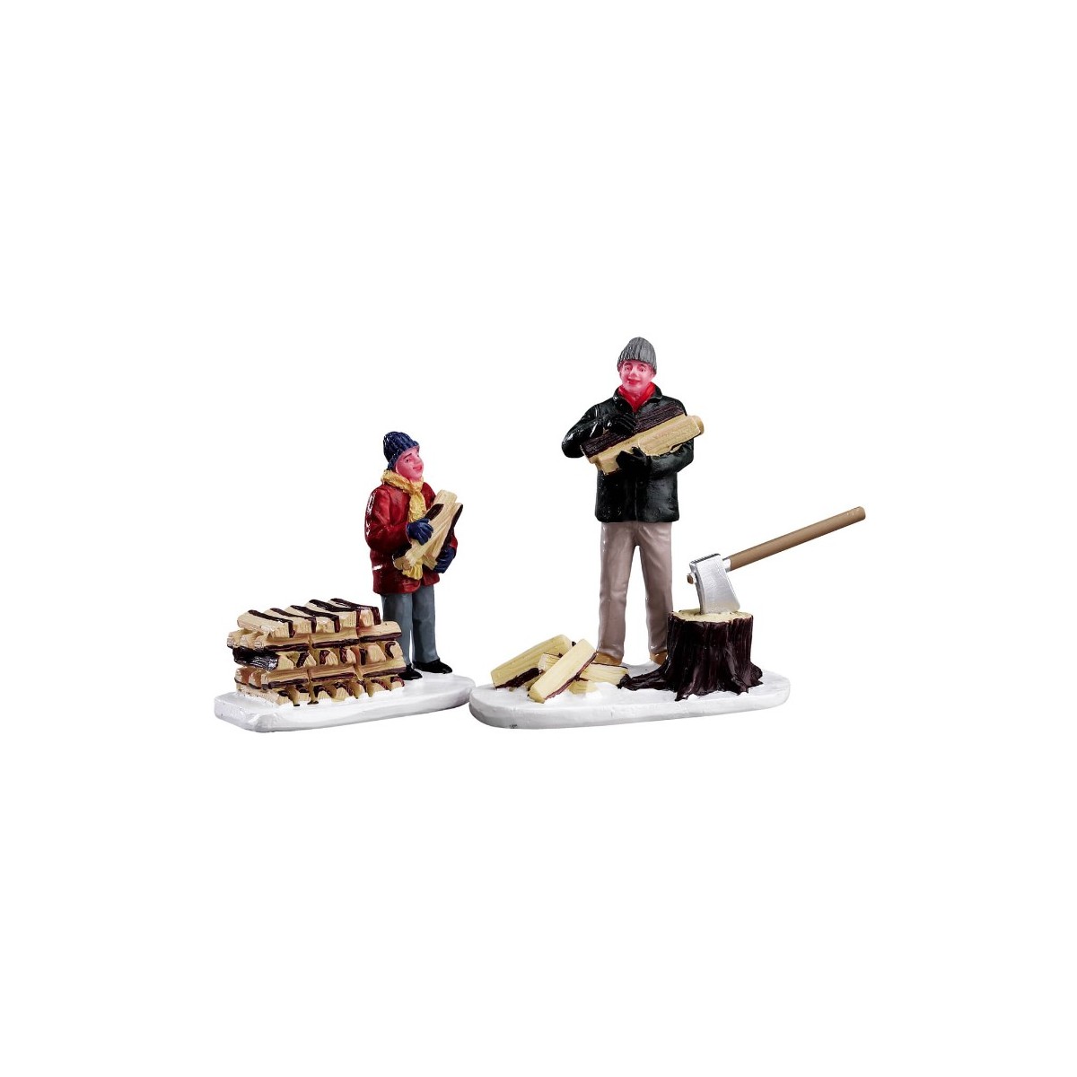 Père et fils coupant du bois Lot de 2 Lemax
