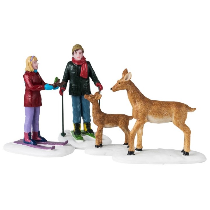 Skieurs et animaux sauvages Lot de 4  Lemax
