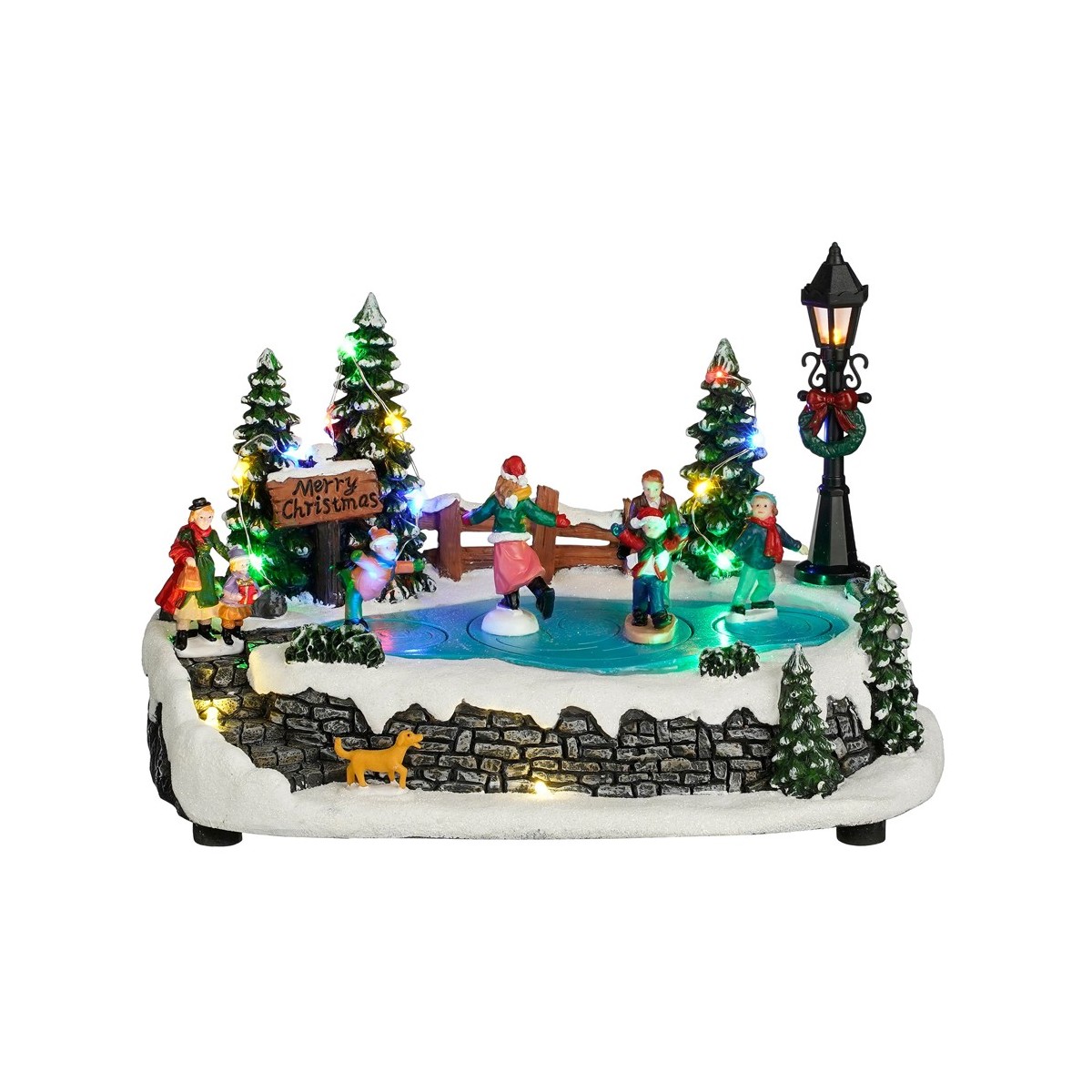 Scène de Noël animée lumineuse patinoire Luville