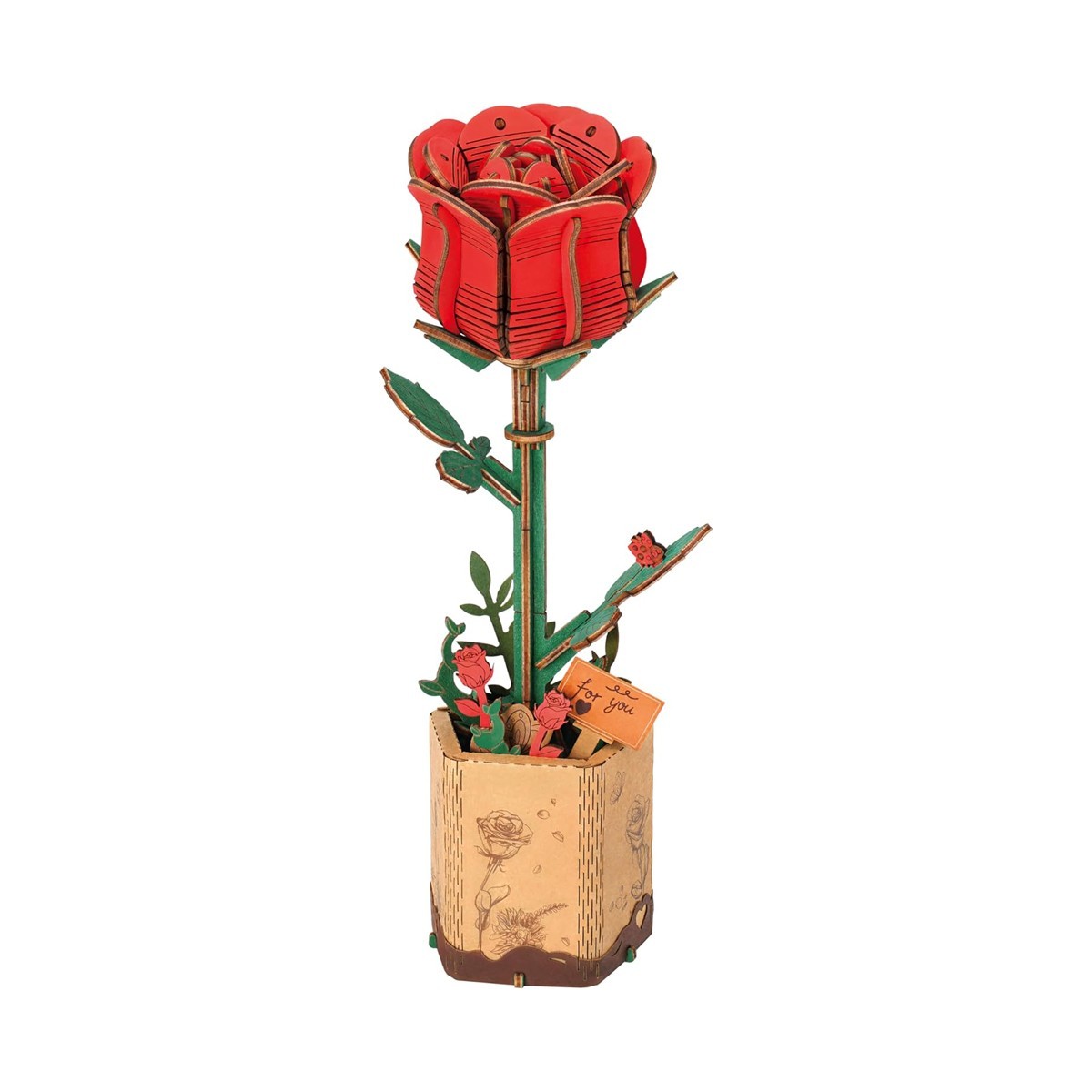 Maquette en bois Fleur Rose rouge