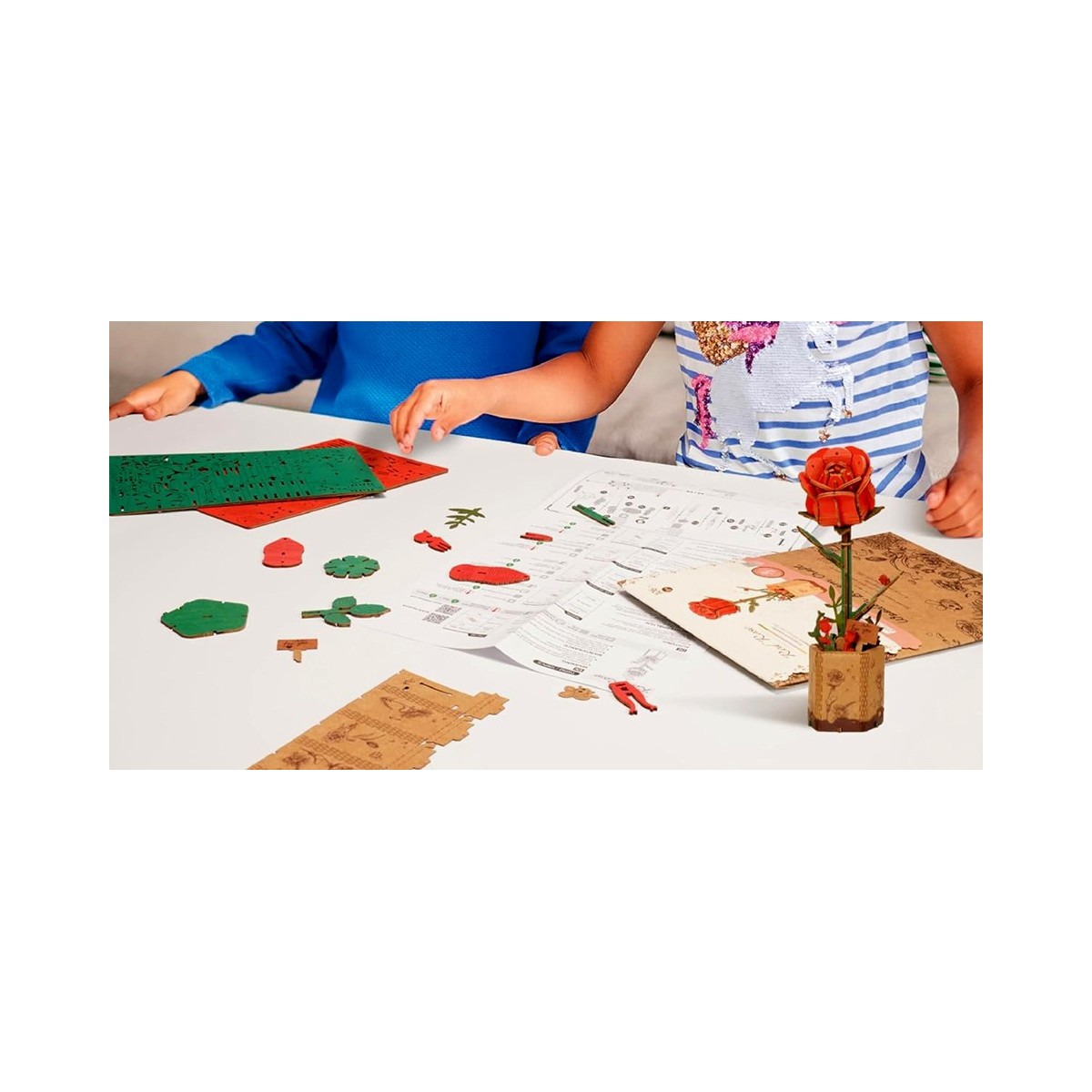 Maquette en bois Fleur Rose rouge