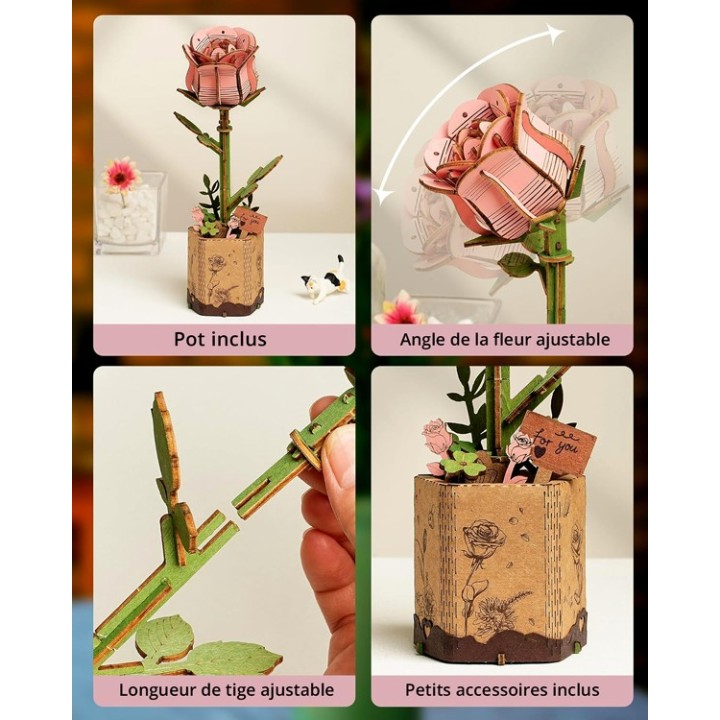 Maquette en bois Fleur Rose