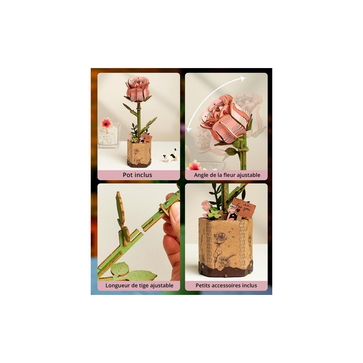 Maquette en bois Fleur Rose