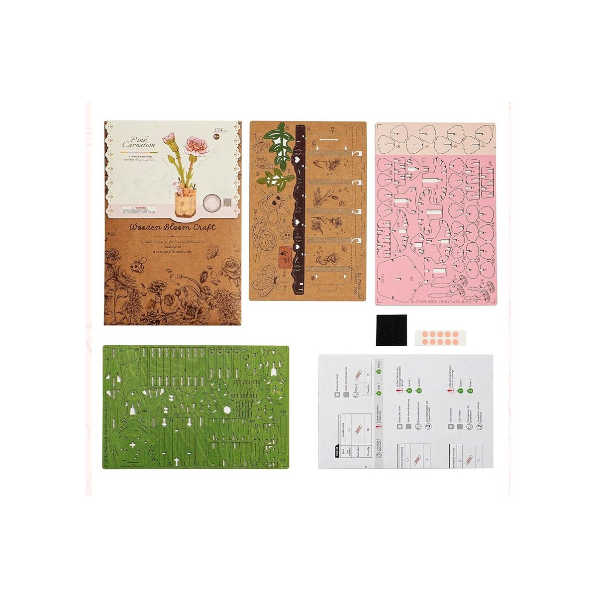 Maquette bois fleur Oeillets roses