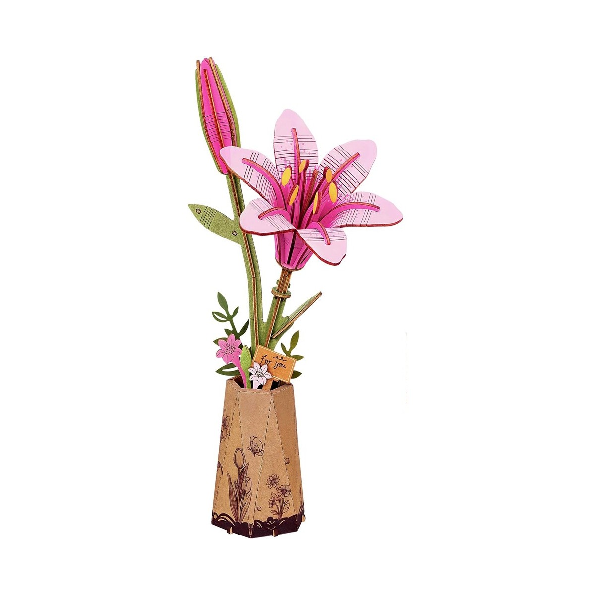 Maquette en bois Fleur Lys rose