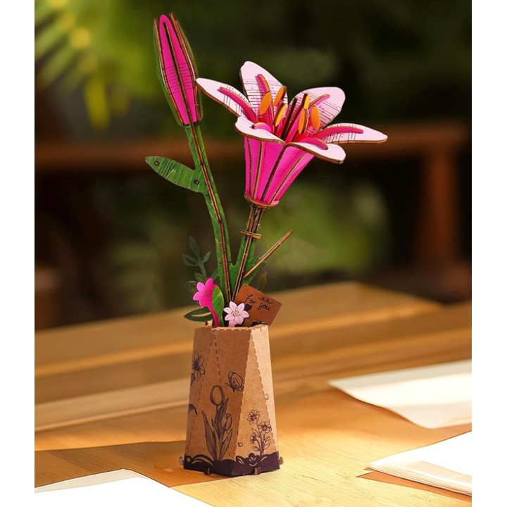 Maquette en bois Fleur Lys rose