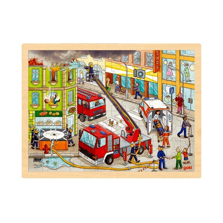 Puzzle cadre enfant en bois Pompiers 96 pièces