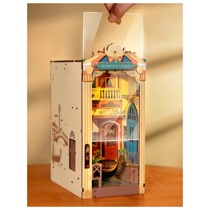 Maquette en bois lumineuse Serre-livres Venise