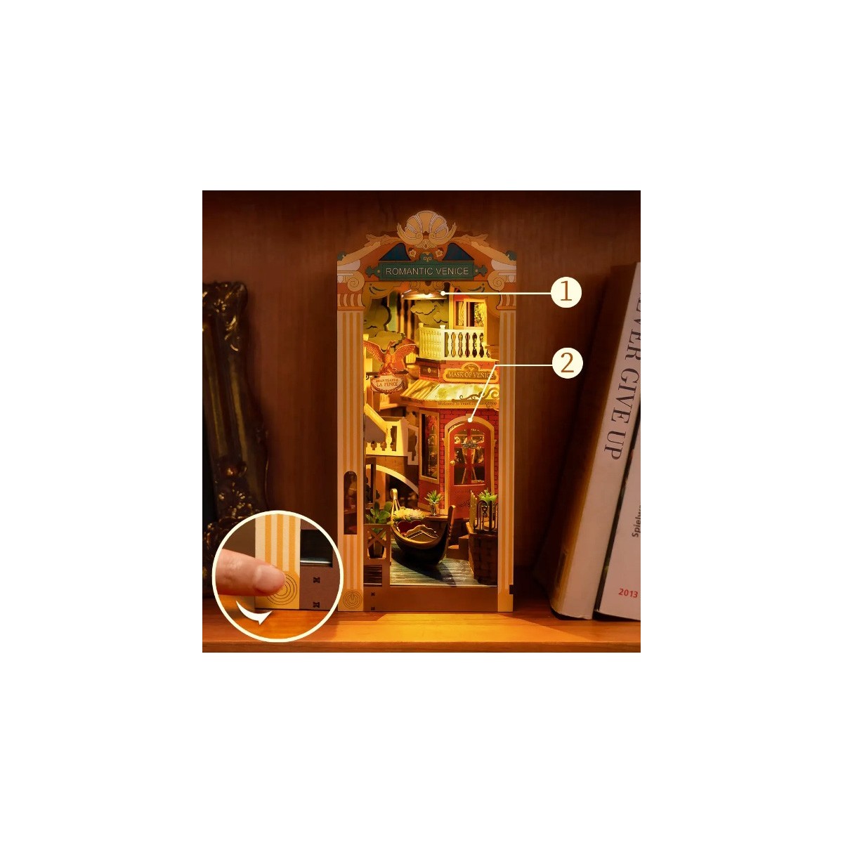 Maquette en bois lumineuse Serre-livres Venise