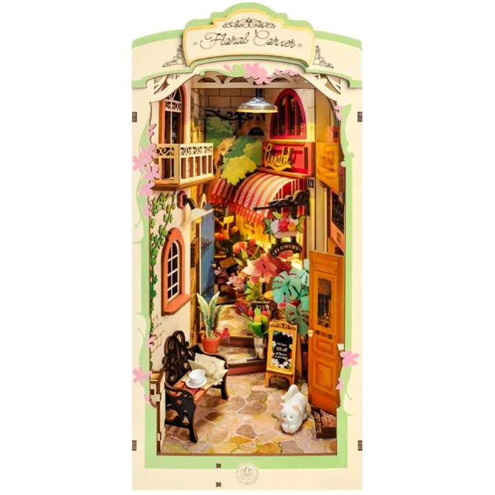 Maquette en bois lumineuse Serre-livres Rue fleurie