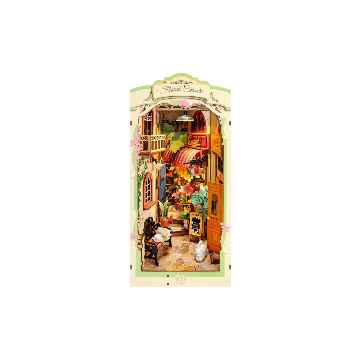 Maquette en bois lumineuse Serre-livres Rue fleurie