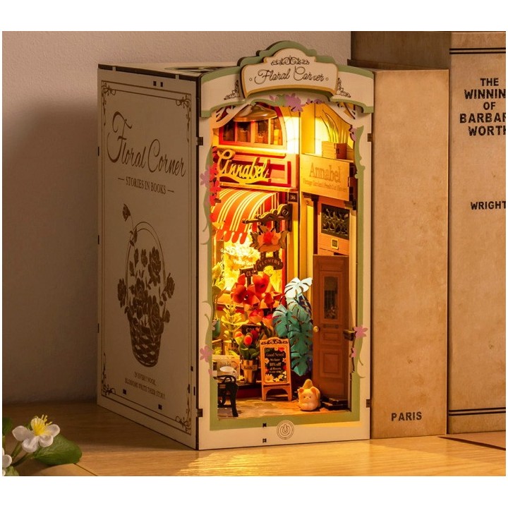 Maquette en bois lumineuse Serre-livres Rue fleurie