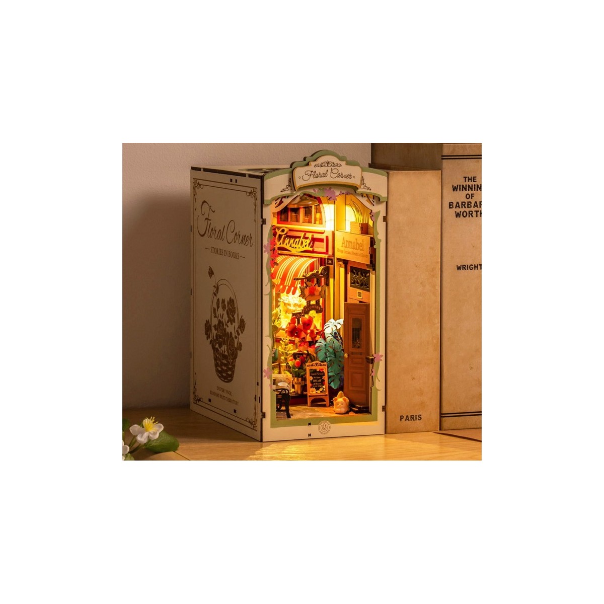 Maquette en bois lumineuse Serre-livres Rue fleurie