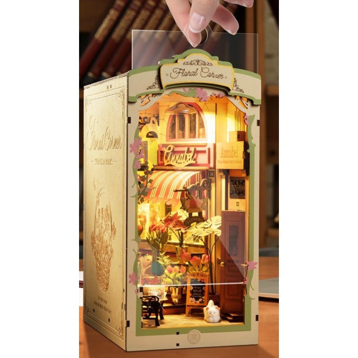 Maquette en bois lumineuse Serre-livres Rue fleurie