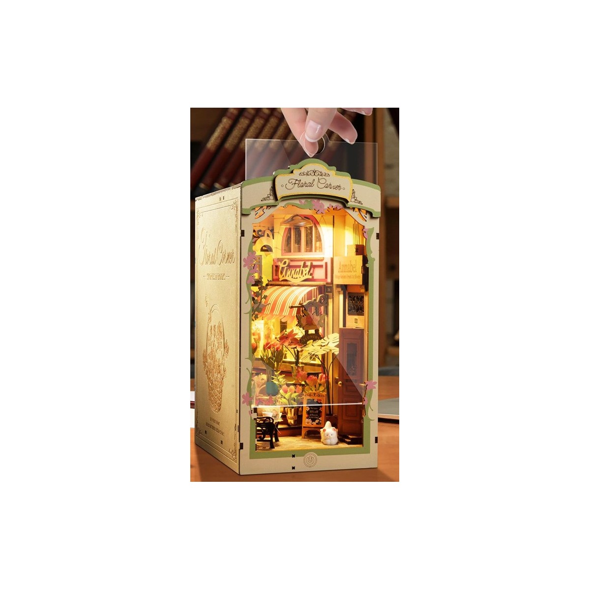 Maquette en bois lumineuse Serre-livres Rue fleurie