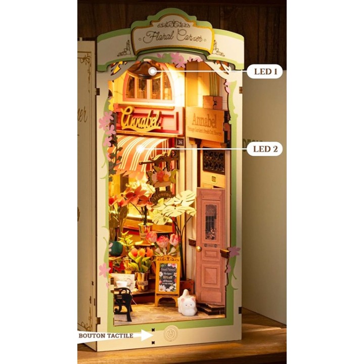 Maquette en bois lumineuse Serre-livres Rue fleurie
