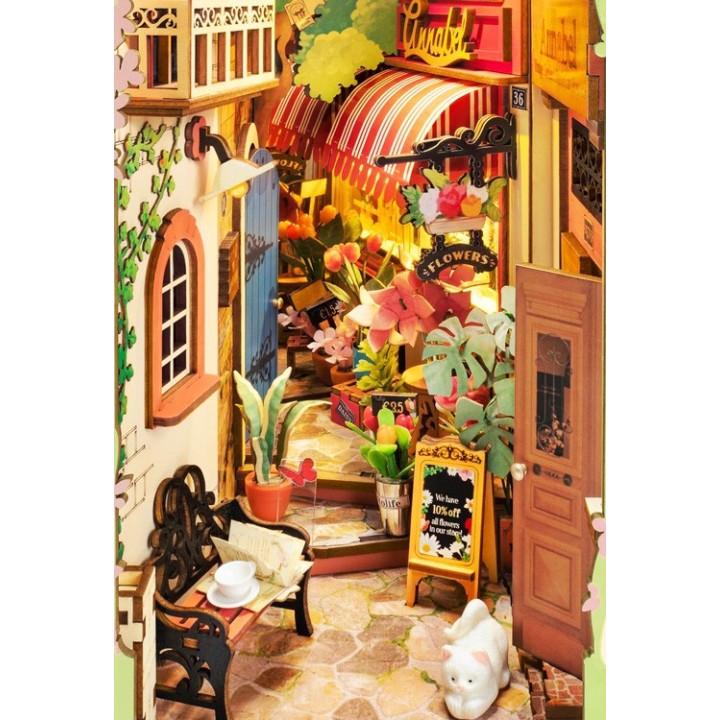 Maquette en bois lumineuse Serre-livres Rue fleurie