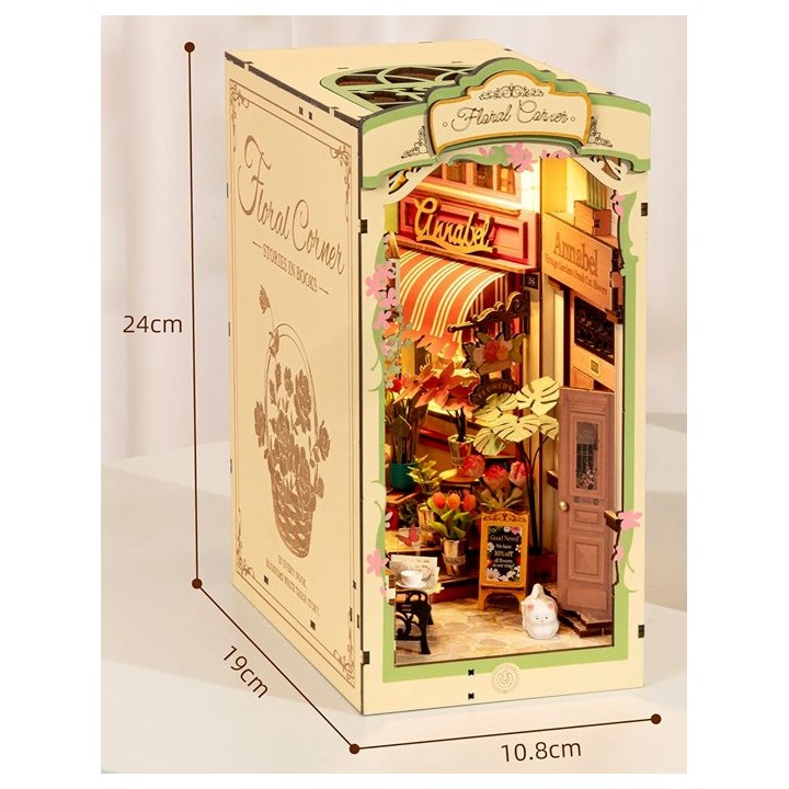 Maquette en bois lumineuse Serre-livres Rue fleurie