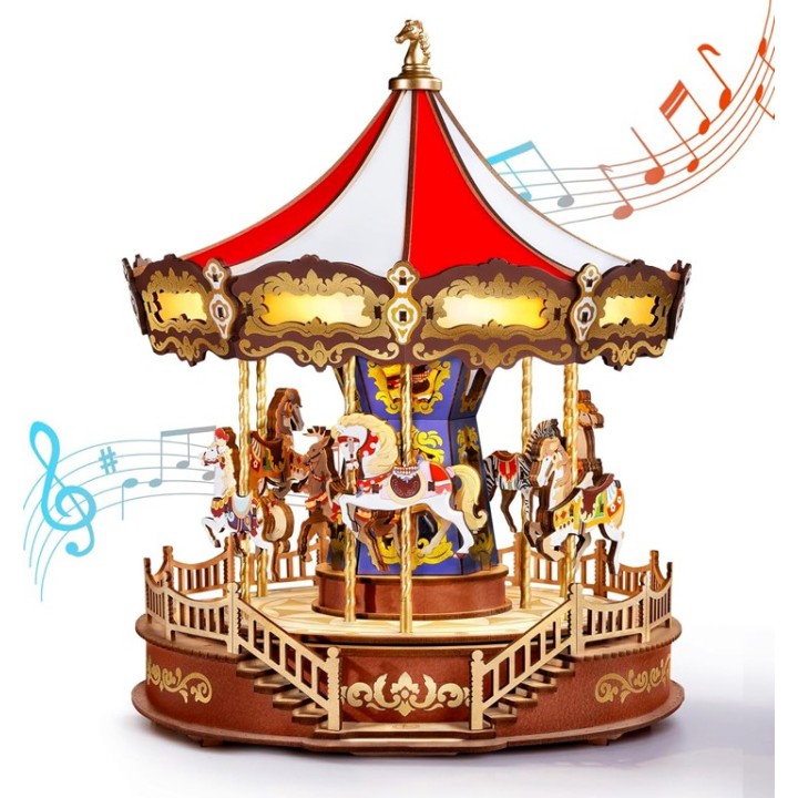 Maquette en bois animée lumineuse musicale Carrousel