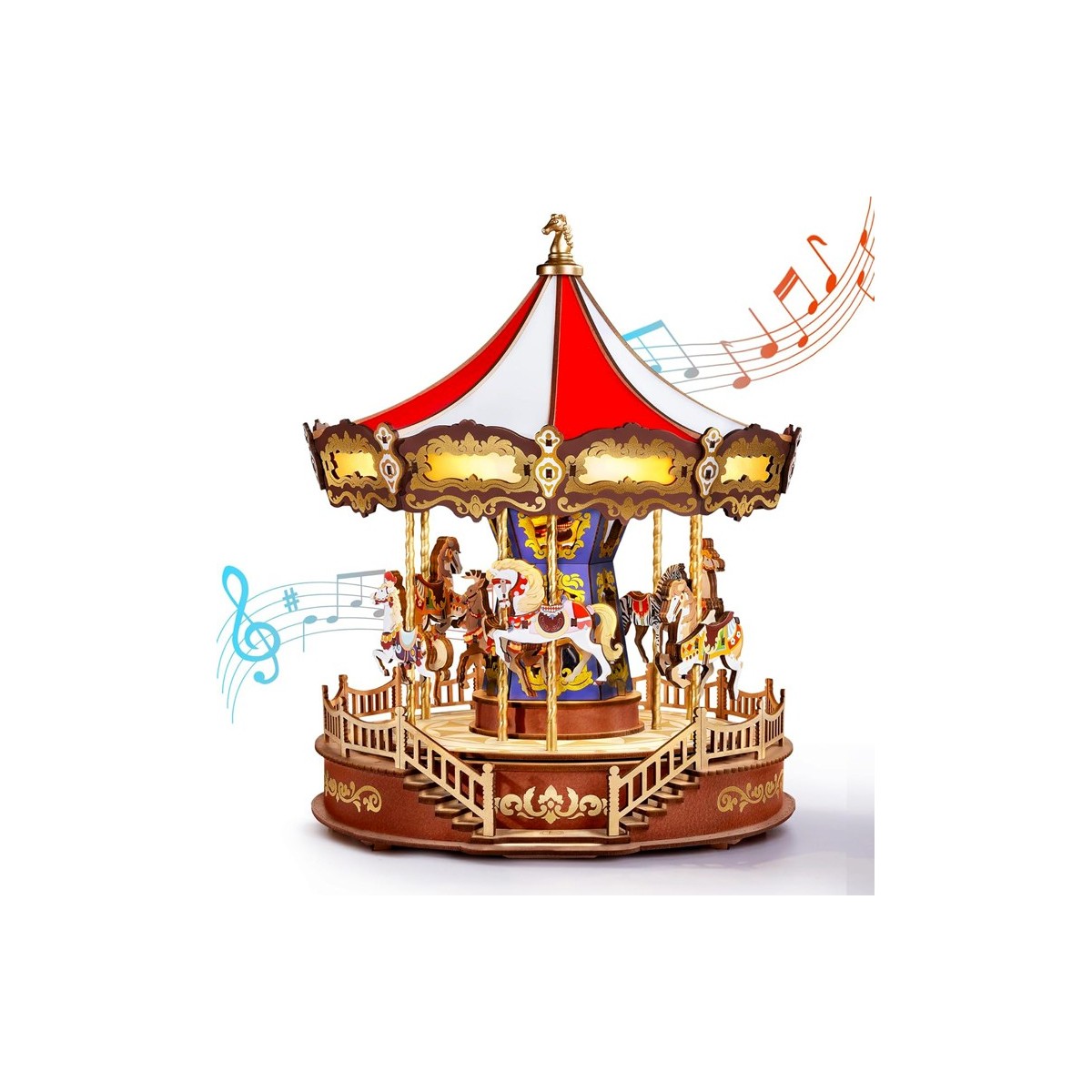 Maquette en bois animée lumineuse musicale Carrousel