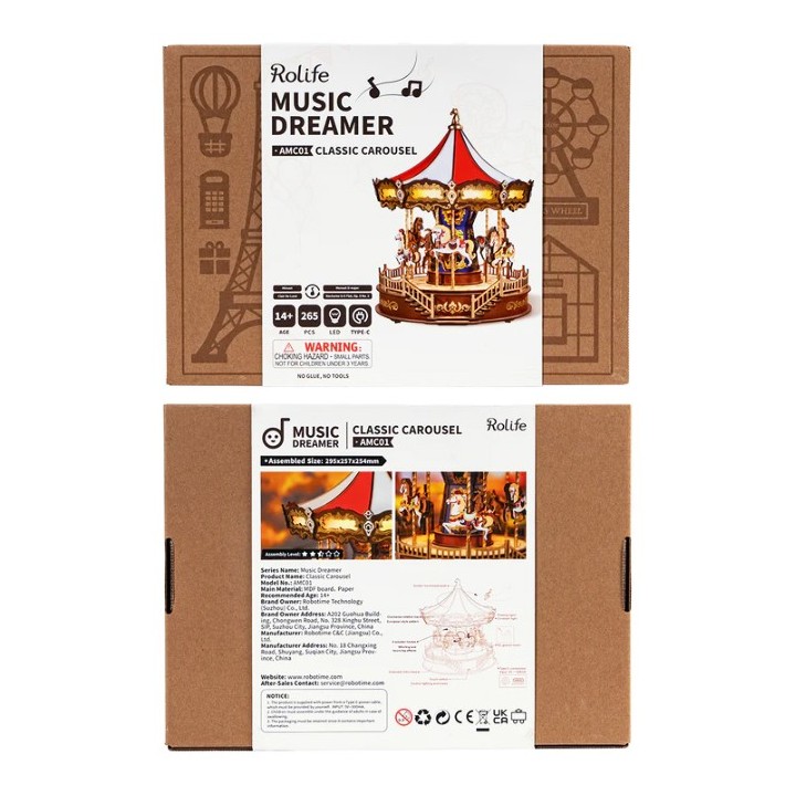 Maquette en bois animée lumineuse musicale Carrousel