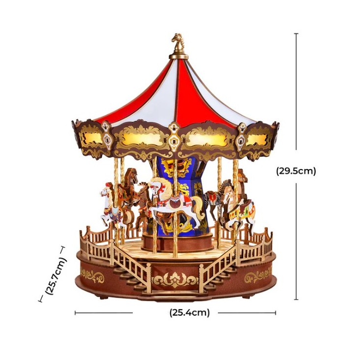 Maquette en bois animée lumineuse musicale Carrousel