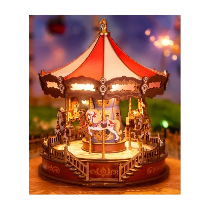 Maquette en bois animée lumineuse musicale Carrousel