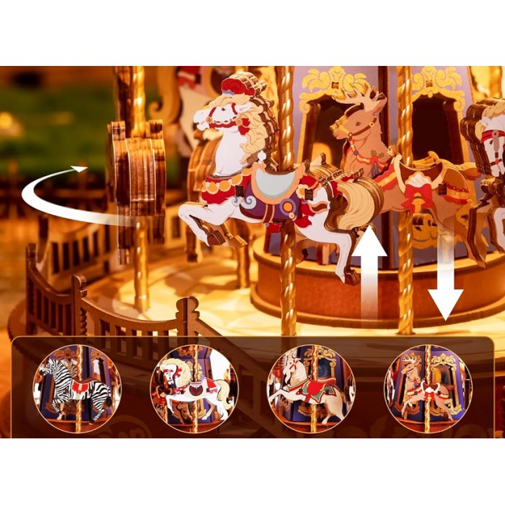 Maquette en bois animée lumineuse musicale Carrousel
