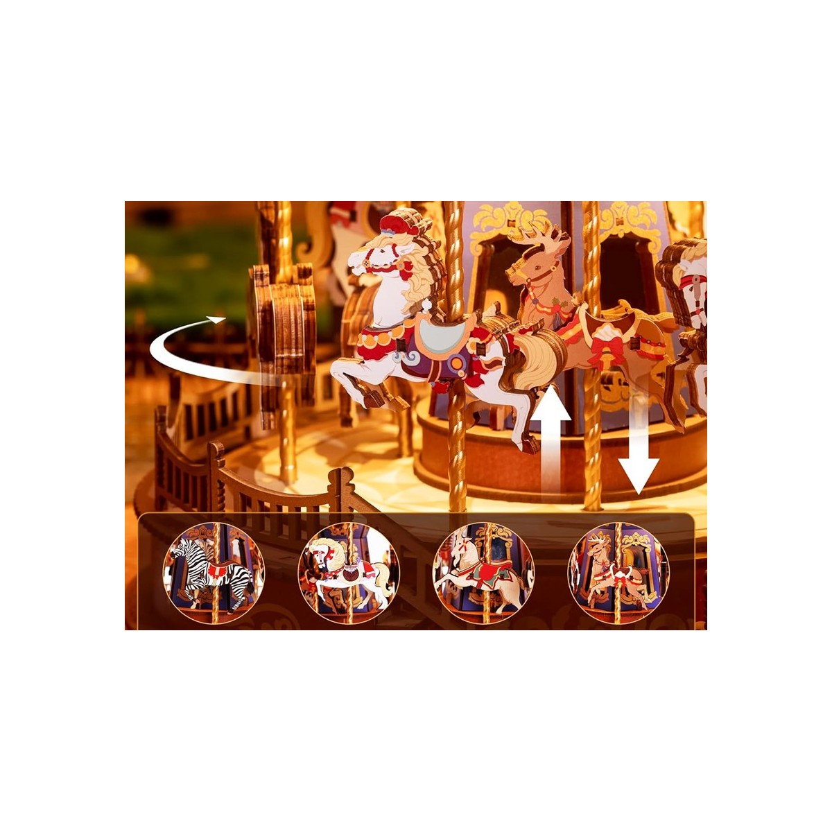 Maquette en bois animée lumineuse musicale Carrousel