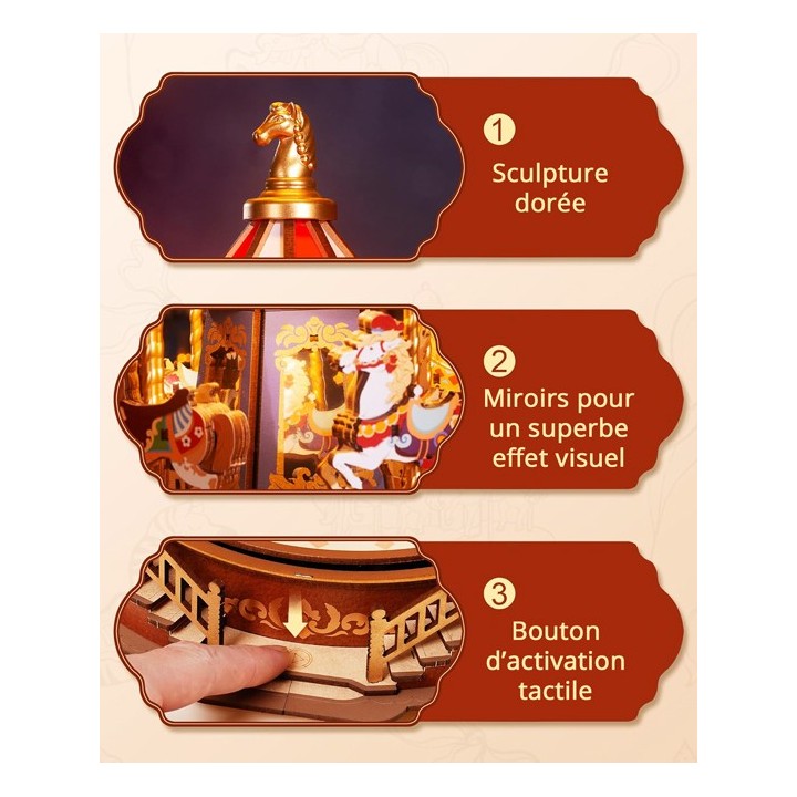 Maquette en bois animée lumineuse musicale Carrousel