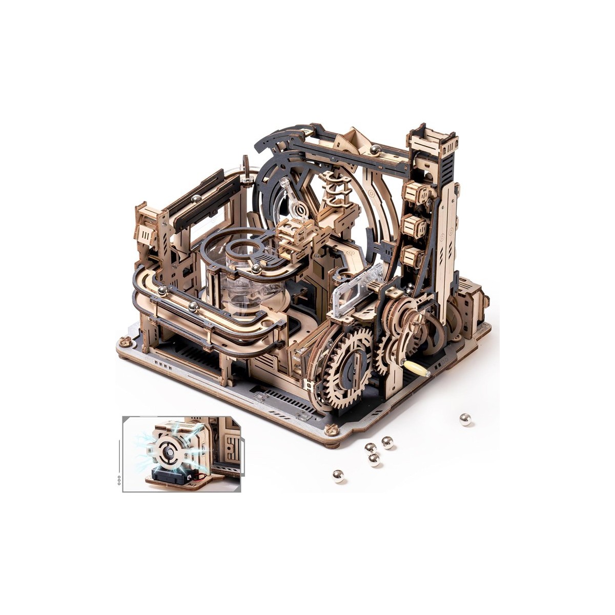 Maquette en bois animée Circuit de billes motorisé