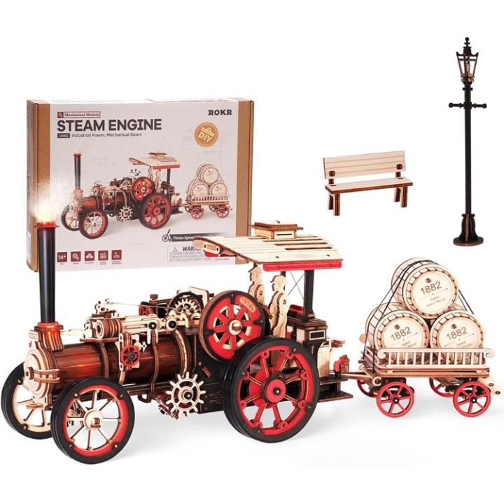 Maquette en bois animée lumineuse Locomotive à vapeur