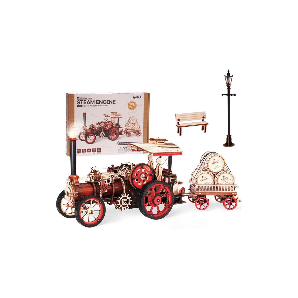 Maquette en bois animée lumineuse Locomotive à vapeur